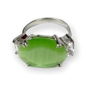 Swarovski Crystal Green Cats Eye Silver Ring 5